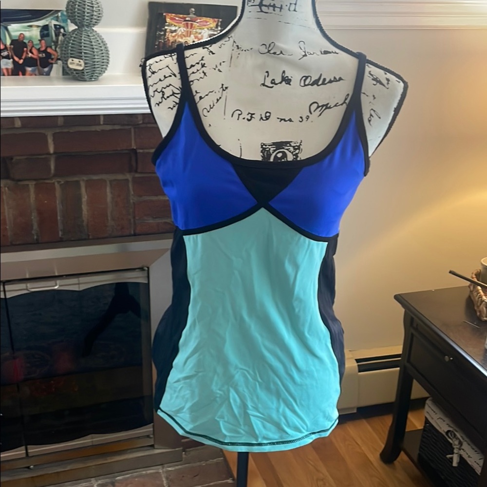 Cynthia Rowley Green and Blue Asymmetrical Crop Tank Top